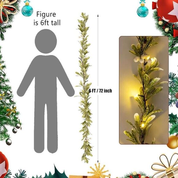 6FT Prelit Christmas Garland, Flocked Garland Home Decoration New - Picture 3 of 7